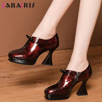 SARAIRIS 2020 New Arrival Ladies High Heels Platform Pumps Brand Retro Spring Pumps Women Fashion Patent Leather Shoes Woman